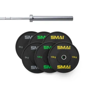 80kg HD Bumper Plate Set inc 20kg Barbell Smai