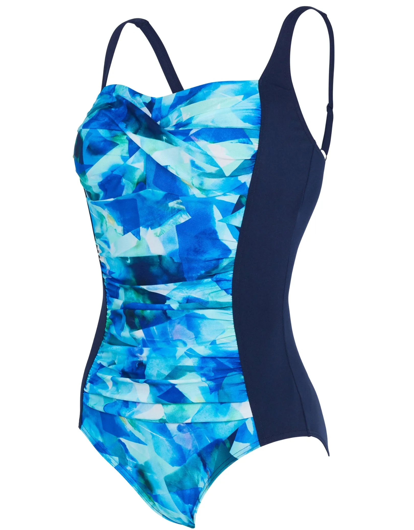 Aqua Digital Ruched Front Adjustable Swimsuit - Navy/Blue
