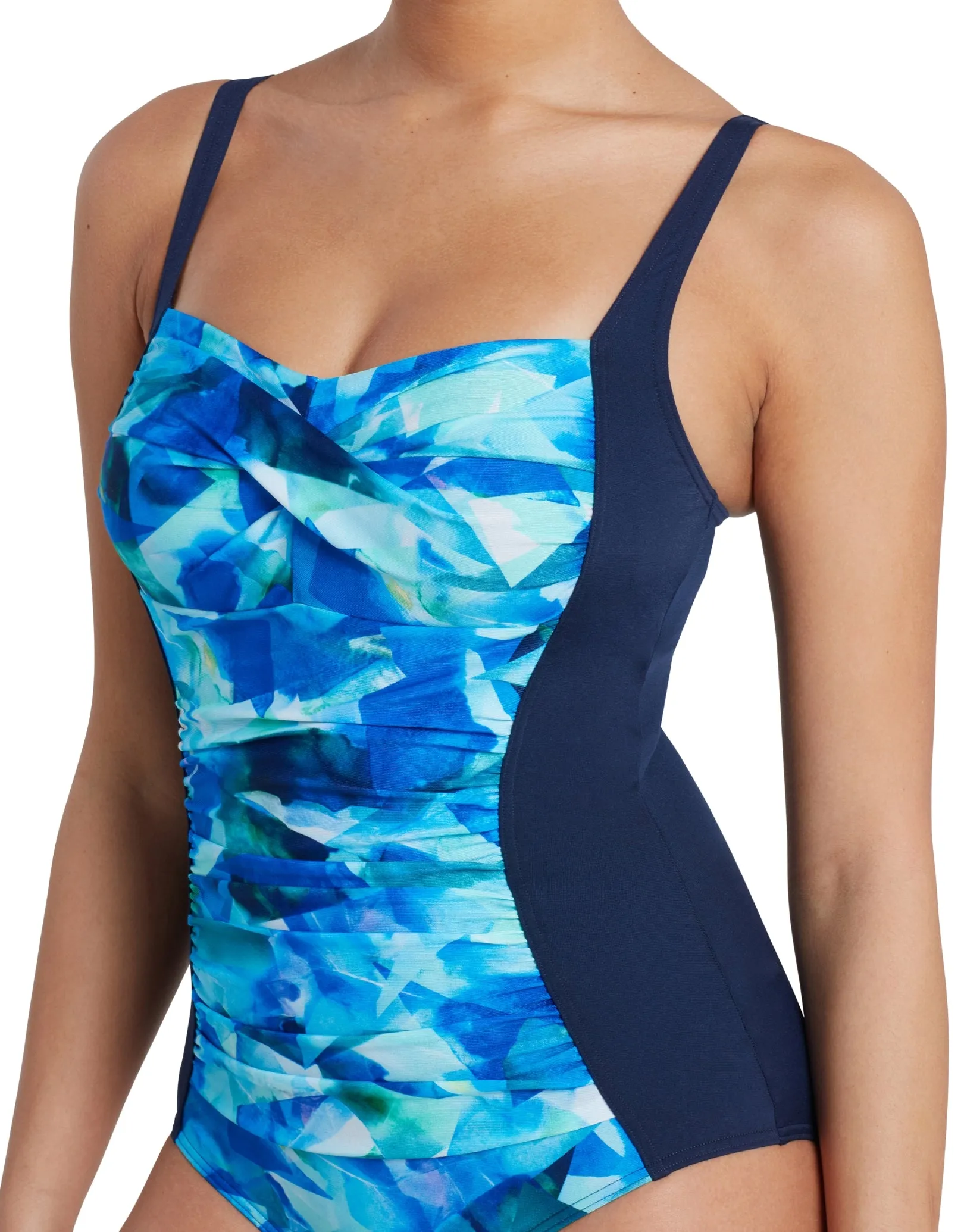 Aqua Digital Ruched Front Adjustable Swimsuit - Navy/Blue
