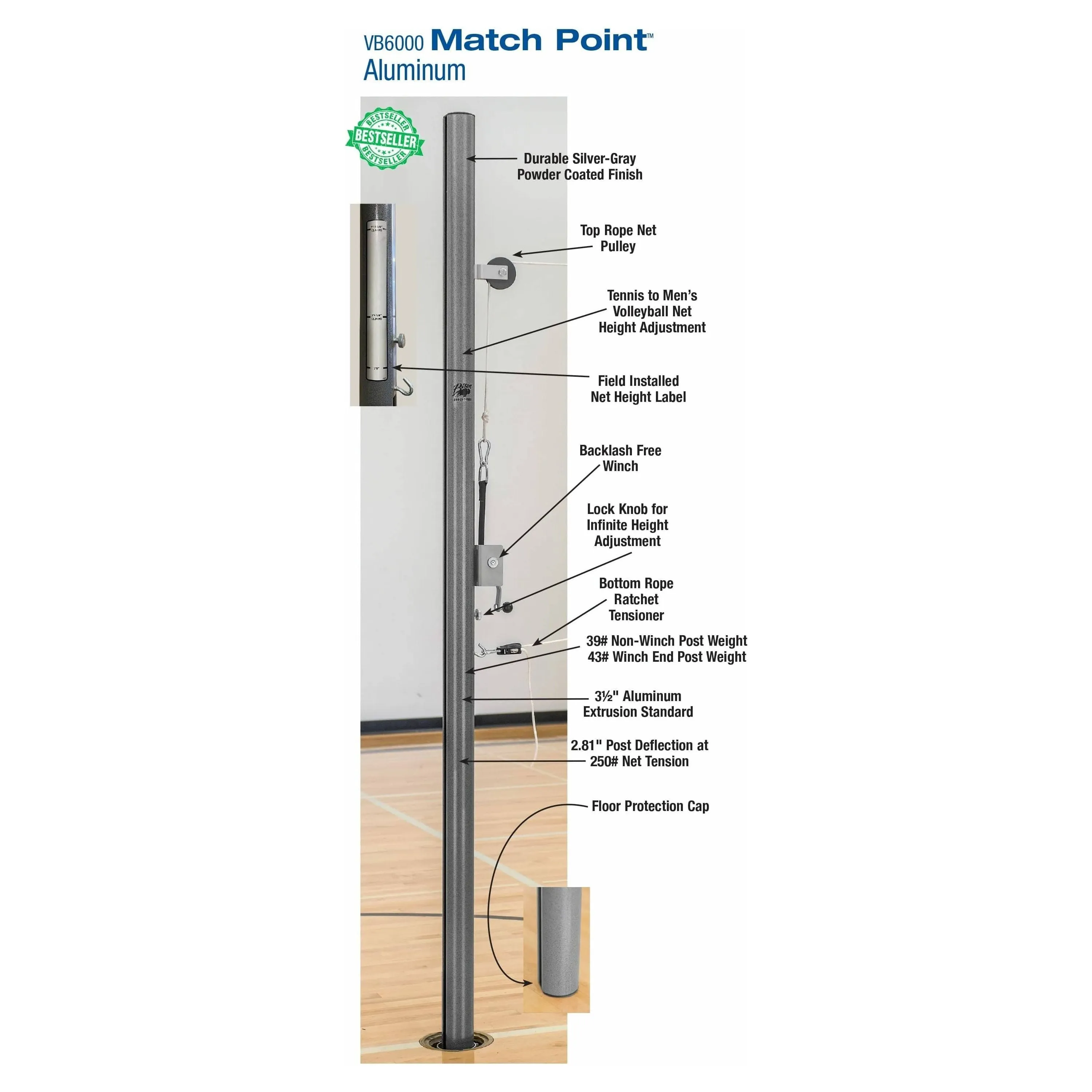 Bison Match Point Aluminum Volleyball System w/o Padding VB6050