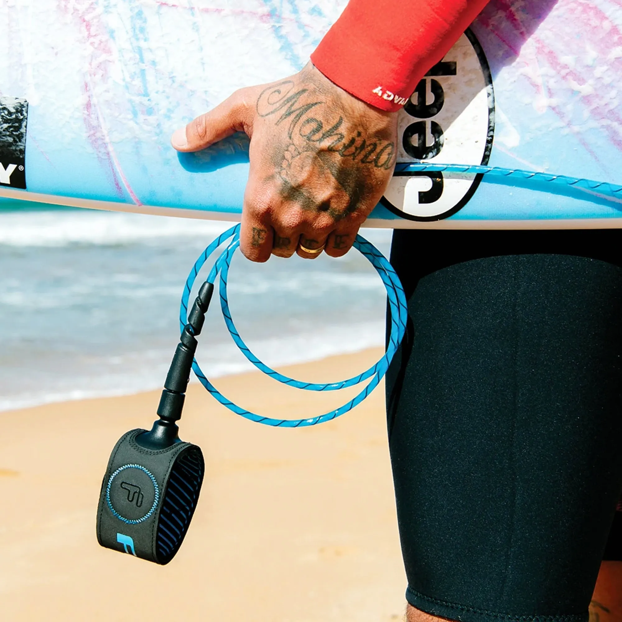 FCS Freedom Helix Comp Surfboard Leash - 6'/Blue/Black
