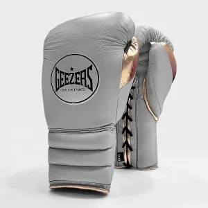 Geezers Halo Training/Sparring Boxing Gloves - Lace - Light Grey & Gold
