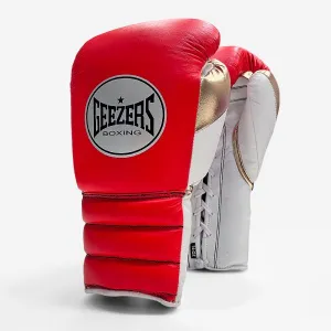 Geezers Halo Training/Sparring Boxing Gloves - Lace - Spark Red, White & Gold