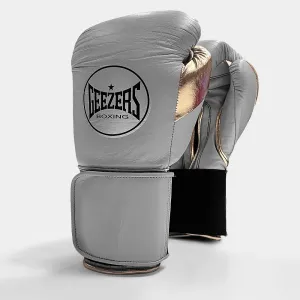 Geezers Halo Training/Sparring Boxing Gloves - Velcro Light Grey & Gold