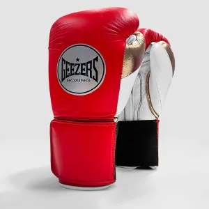 Geezers Halo Training/Sparring Boxing Gloves - Velcro Spark Red, White & Gold