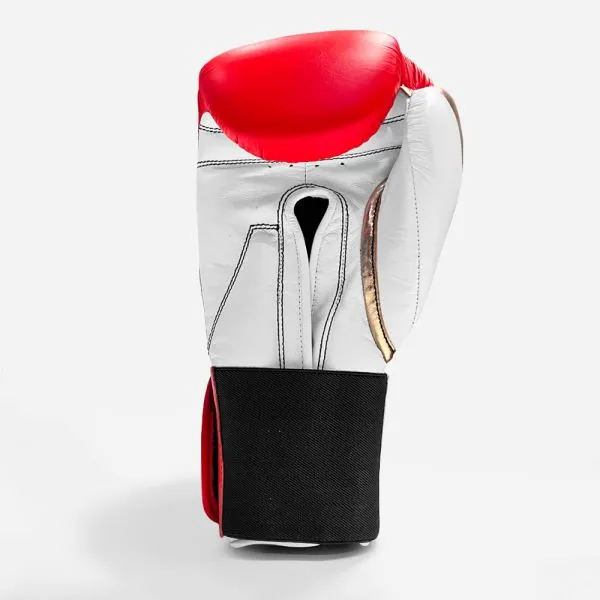 Geezers Halo Training/Sparring Boxing Gloves - Velcro Spark Red, White & Gold
