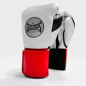 Geezers Halo Training/Sparring Boxing Gloves - Velcro White, Red & Black