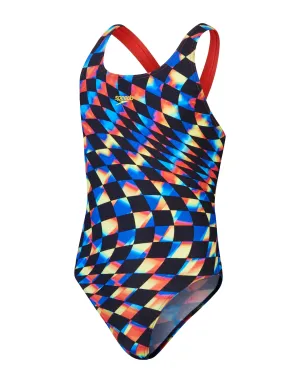 Girls Digital Allover Leaderback Swimsuit - Black/Red