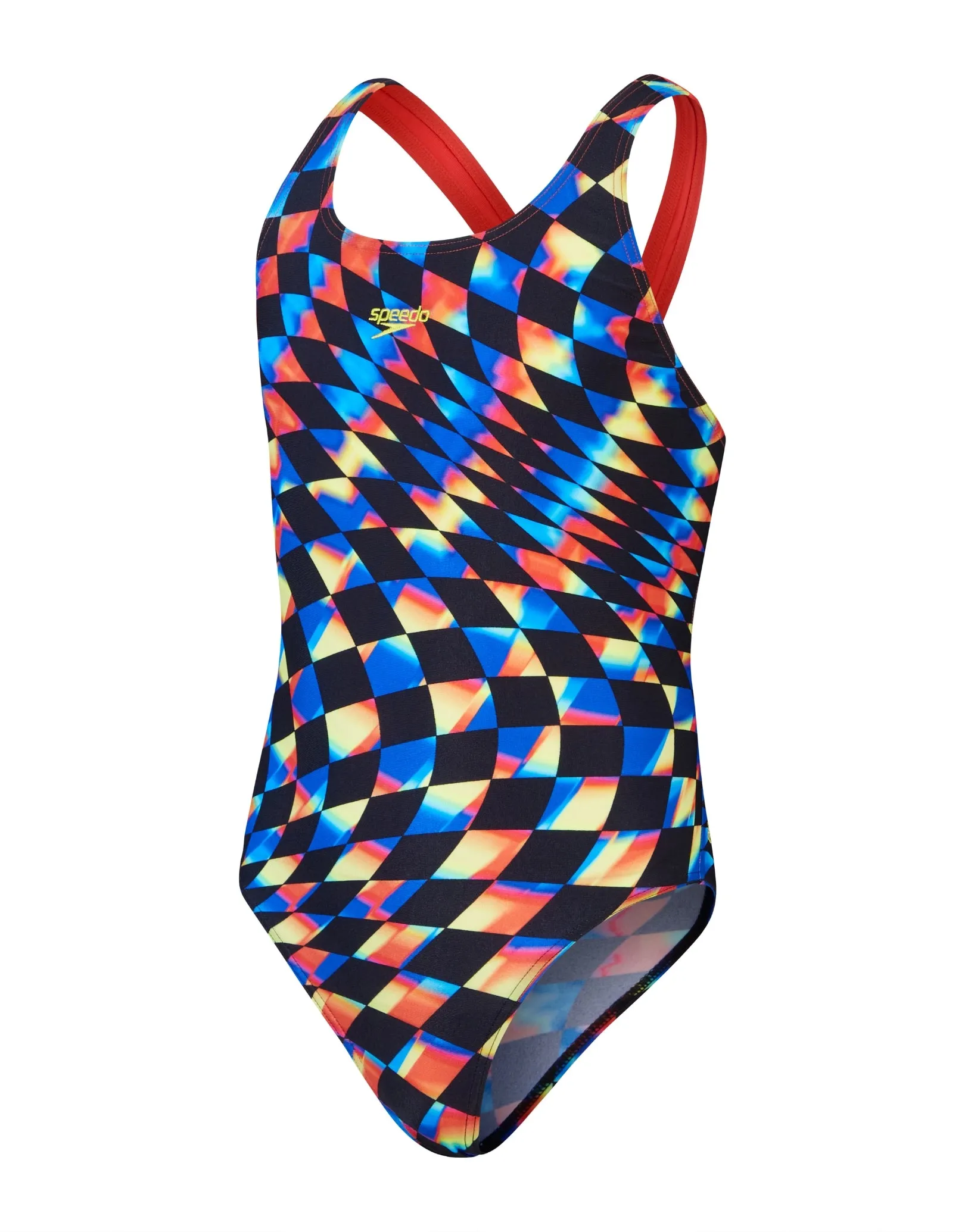 Girls Digital Allover Leaderback Swimsuit - Black/Red
