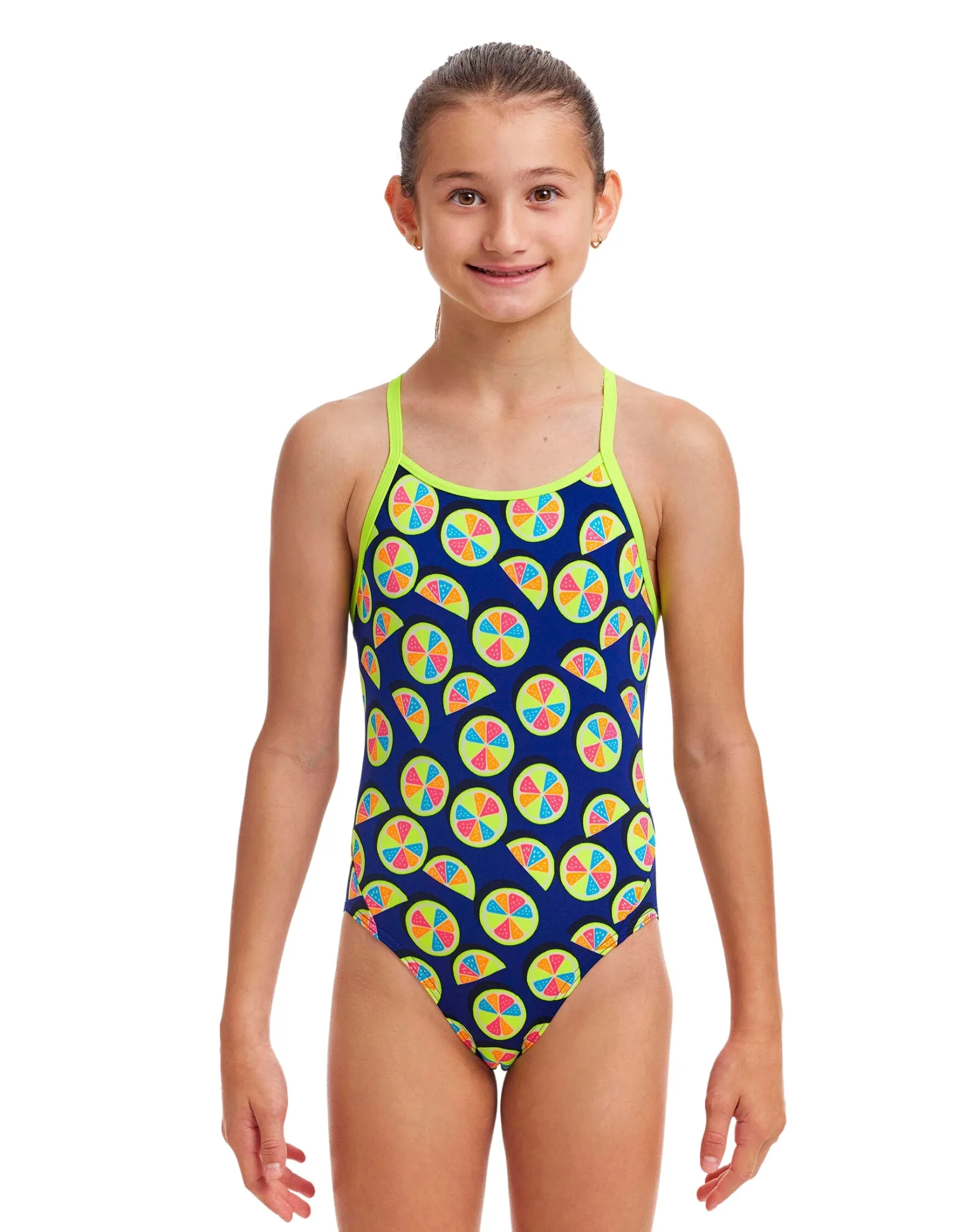 Girls You Lemon Diamond Back Swimsuit - Blue/Yellow