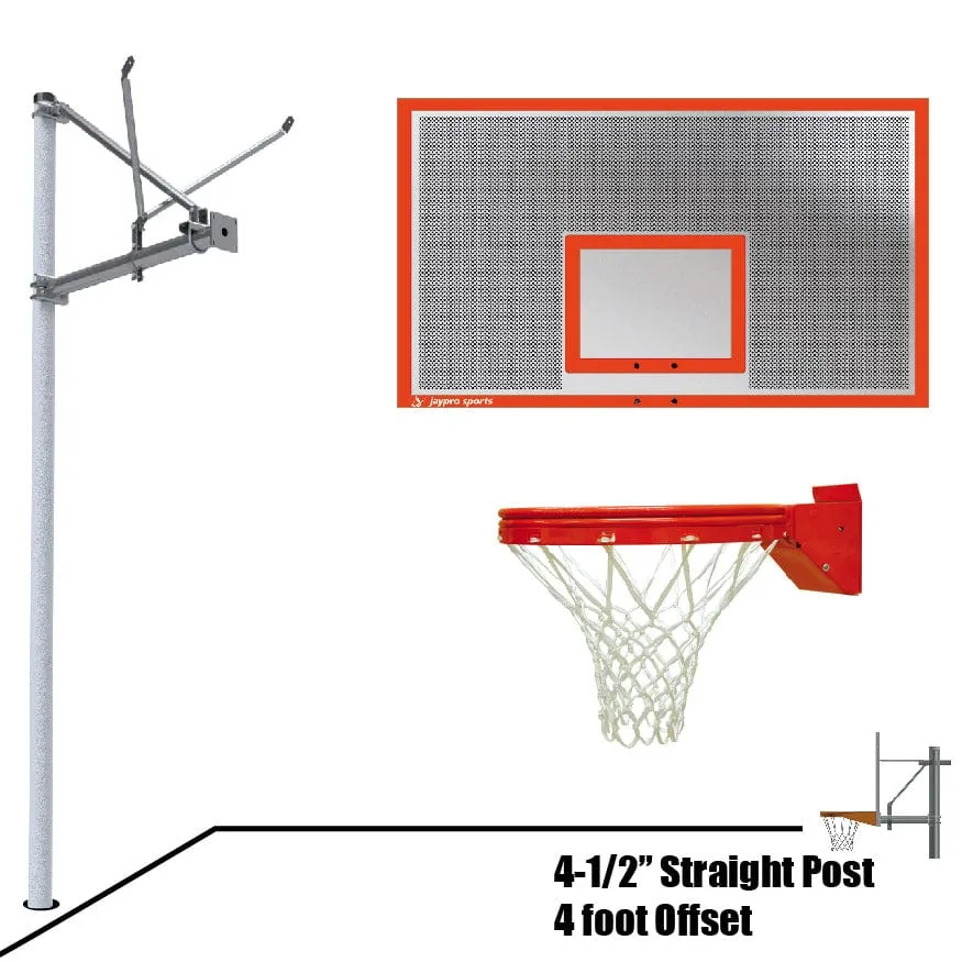 Jaypro Straight Post Basketball System (4-1/2" Pole with 4' Offset) 72"W x 42"H Perforated Steel Backboard