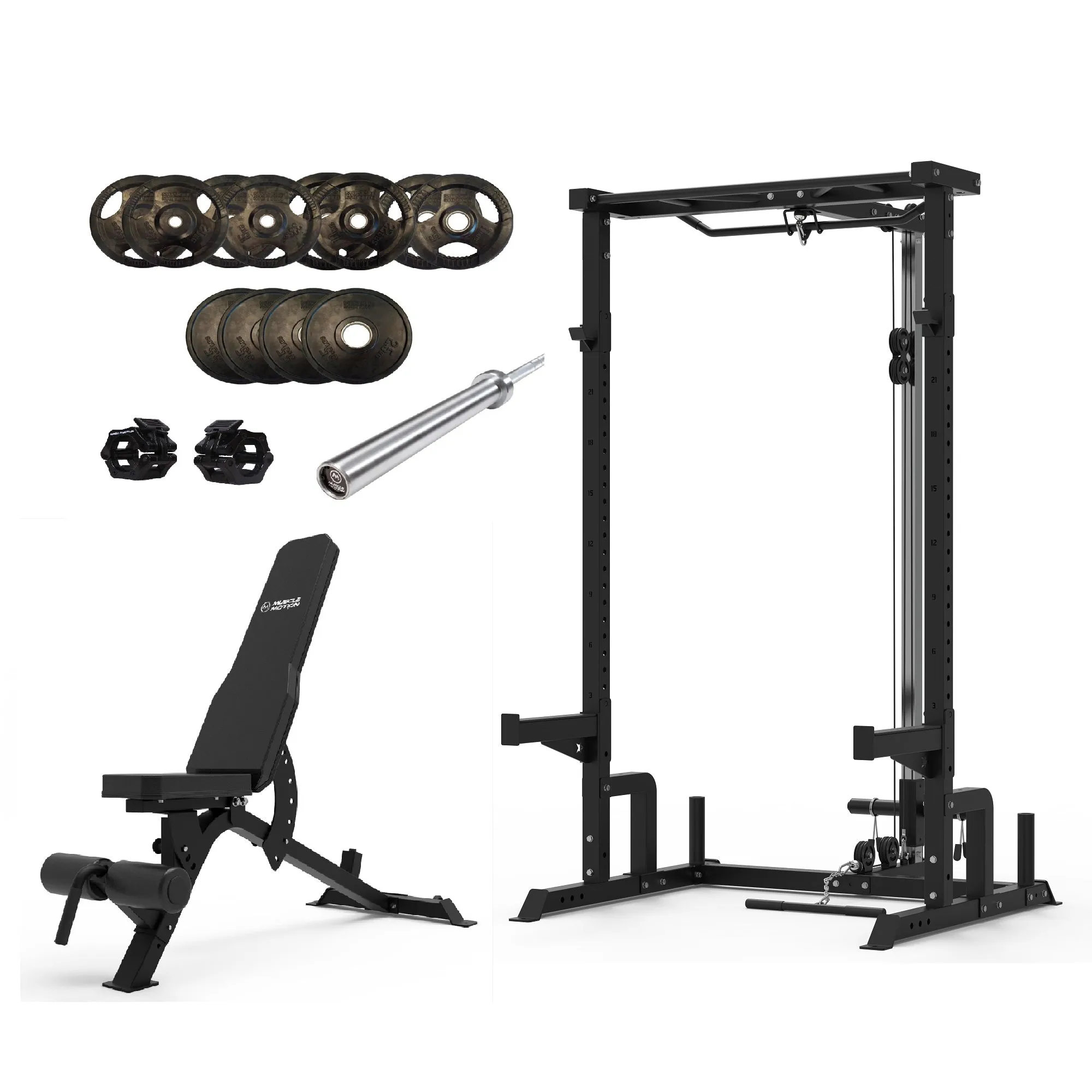 Muscle Motion Valor Modular Half Rack With High Low Pulley Package
