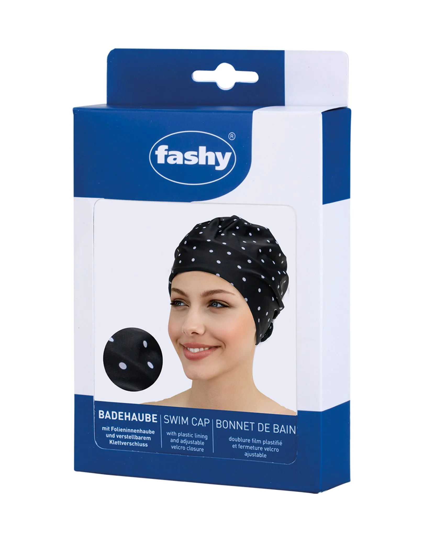 Polka Dot Fabric Swim Cap - Black/White