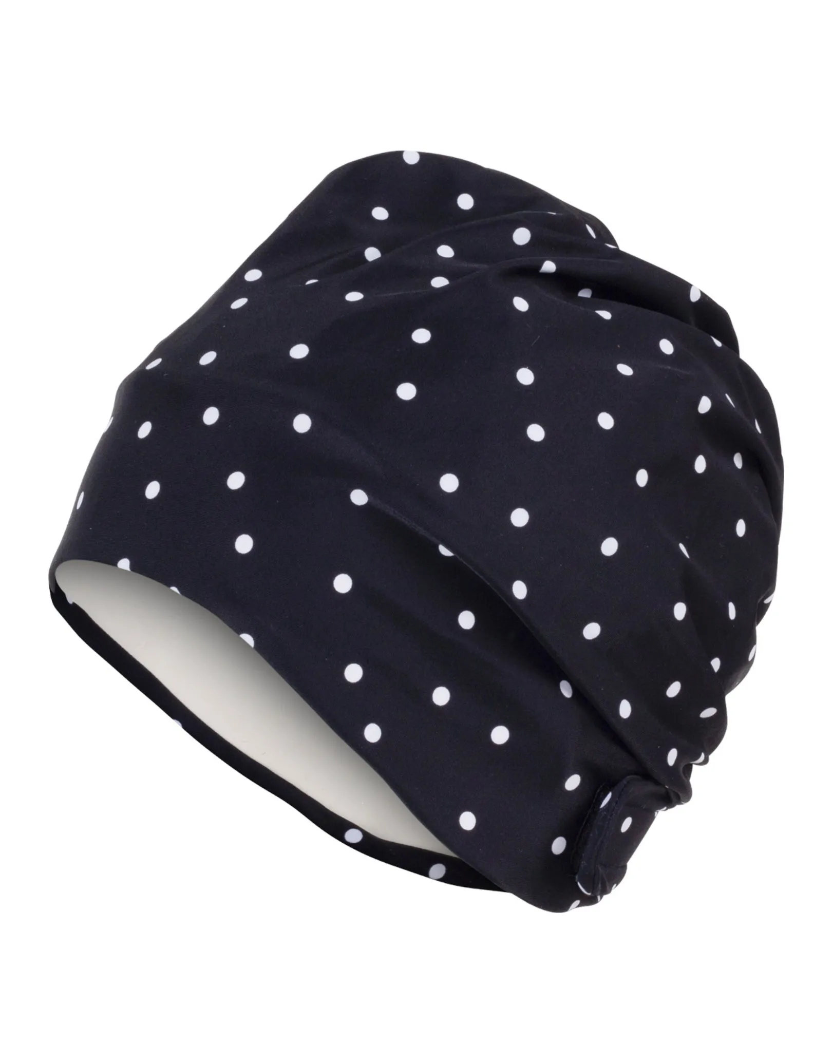 Polka Dot Fabric Swim Cap - Black/White