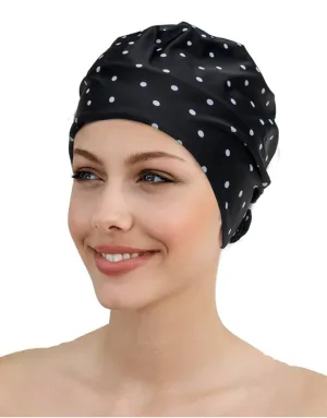 Polka Dot Fabric Swim Cap - Black/White
