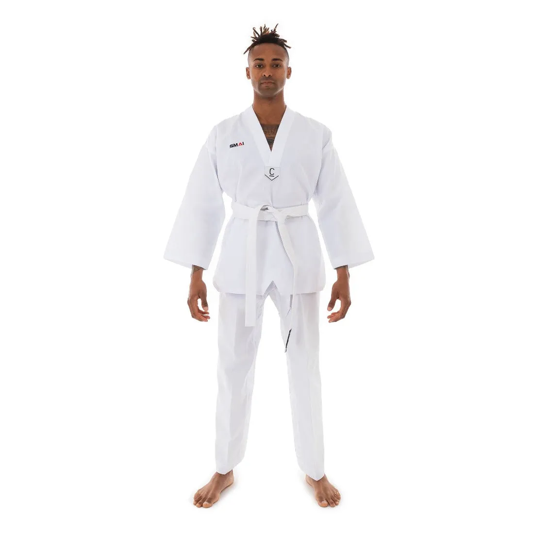 Taekwondo Uniform Classic - 8oz Ribbed Student Dobok (White V-Neck) Smai